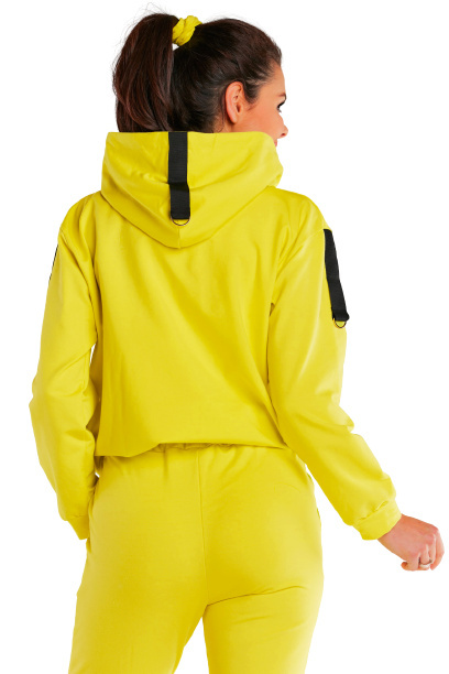 Bluza damska dresowa kangurka z kapturem bawełniana limonkowa